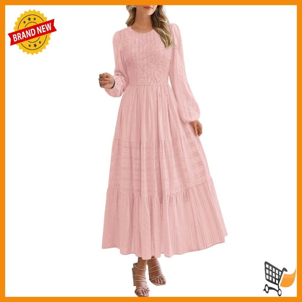 Long Sleeve Smocked Maxi Dress with Pockets, Tiered Flowy